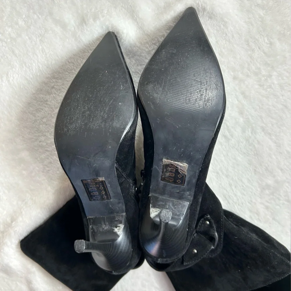 Bella Gioia Black Faux Suede Stiletto Heeled 4”Pointed Toe Zipper Boots Size 7.5 - Picture 10 of 11